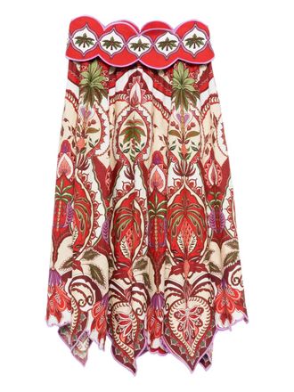 Farm Rio scalloped printed midi skirt - Rood