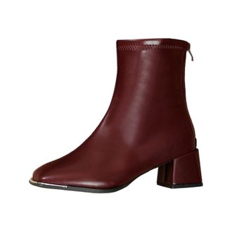 Generic Womens Ankle Boots, Fashion PU Leather, Block Heel, Back Zipper Design, Black and Brown Colors, Casual and Work Wear