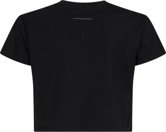 Maison Margiela Womens Cropped T-Shirt With Flipped Print Black Cotton T-Shirts & Jerseys