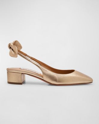 Aquazzura Metallic Bow Slingback Ballerina Pumps