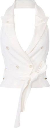 Elisabetta Franchi Tops, Dames, Wit, 2Xl, Leer, Gabardine Waistcoat met Ceintuur