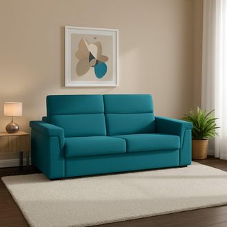 Dmora Sof&aacute; Cama 2 Plazas Biscossi, Desenfundable, Con Almacenaje Hecho En Italia, Apertura Rebatible, 205x95 Cm Azul