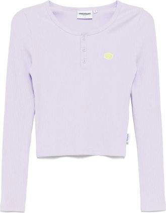 Chocoolate logo-patch top - women - Cotton/Spandex/Elastane - M - Purple