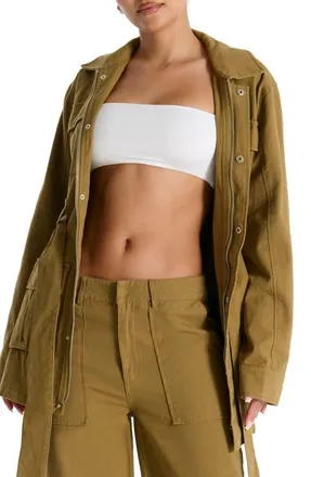 Naked Wardrobe Cotton Canvas Belted Cargo Jacket in Olive at Nordstrom, Size X-Large