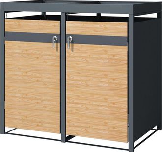 ML Design Ml-design Cobertizo De Exterior Para 2 Cubos De Basura De 240l 132x80x124 Cm Con Aspecto Alerce Mueble Cubrecontenedor De Acero Resistente A La Intemp