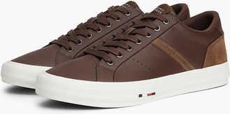 Tommy Hilfiger Mens Tommy Logo Leather Sneaker - Cocoa - US 11.5 / EU 45