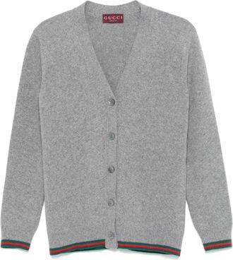 Gucci Lichtgrijze Cardigan met V-hals - Dames - Vesten - Grijs - S - Wol - Truien & Vesten