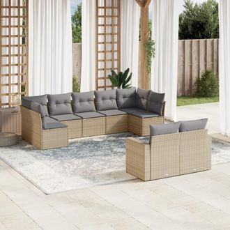 vidaXL Set De Sof&aacute;s De Jard&iacute;n 9 Pzas Con Cojines Rat&aacute;n Sint&eacute;tico Beige Vidaxl