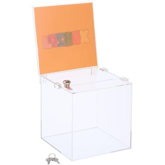 Relaxdays Relaxdays - raffle box, acrylic, lockable, sign holder, hinged lid, hwd: 40.5 x 21 x 25 cm, donation box, transparent
