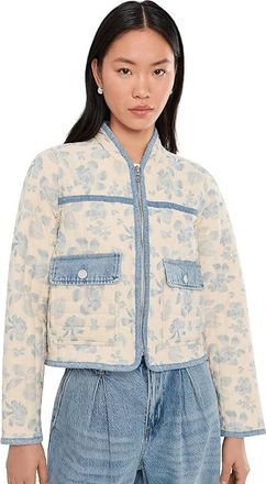 Blank NYC Love Song Floral Quilted Jacket Womens Coat Blue/Beige : LG, Cotton