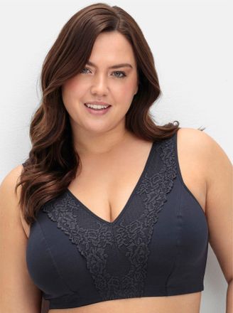 Sheego B&uuml;gelloser BH SHEEGO, Damen, Gr. 11,5, Cup F, blau (marine), 95% Baumwolle, 5% Elasthan, Spitze:12% Elasthan, 88% Polyamid, BHs B&uuml;gelloser BH