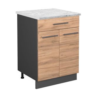 Vicco Mueble Bajo De Cocina Fame-line, Roble Dorado, 60 Cm Con Caj&oacute;n, Et M&aacute;rmol