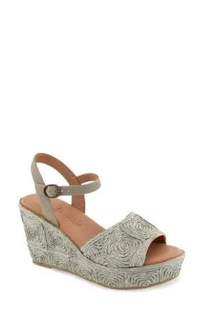 Gentle Souls Nevio Ankle Strap Platform Wedge Sandal in Silver Sage Raffia at Nordstrom, Size 8.5