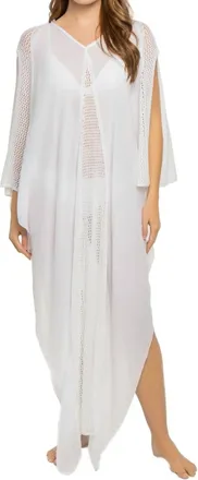 Elan Crochet Long Sleeve Caftan In White