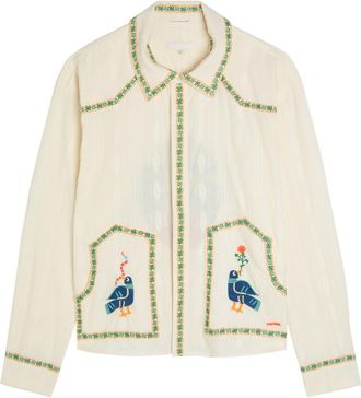 Mother The Peasent Poet Embroidered Cotton Shirt - White - S (UK8-10 / S)