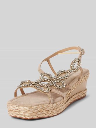 Alma En Pena Ledersandalette mit Ziersteinbesatz in Beige, Größe 40