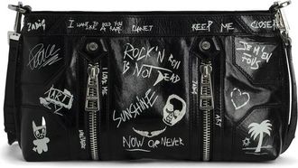 Zadig&Voltaire Tassen, Dames, Zwart, ONE Size, Leer, Glanzende leren schoudertas met logoprint