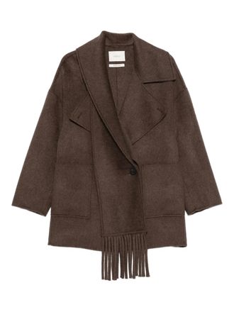 Vicolo fringed-collared coat - Brown