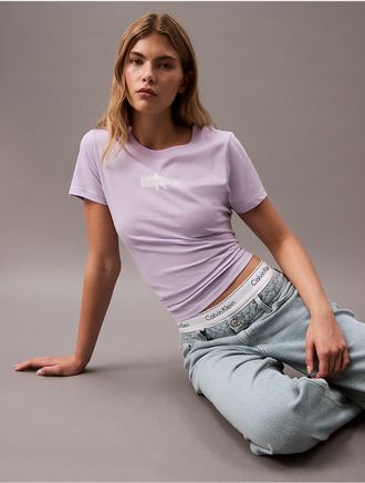 Calvin Klein Jeans Calvin Klein Womens Faded Monogram Logo Graphic Slim Fit T-Shirt - Purple - XS