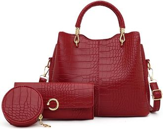 Generic Fashion Retro Bucket Crossbody Bags for Women Hobo Purse Handbag Top Handle Shoulder Satchel Ladies Hobo Totes (Red)
