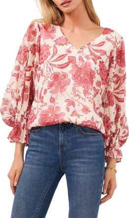 Vince Camuto Gemma Floral Print Bell Sleeve Top in Light Birch at Nordstrom Rack, Size Medium