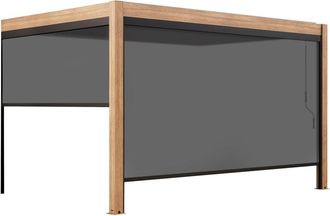 Oviala Pérgola bioclimática adosada de 3x4m y 2 persianas de madera gris