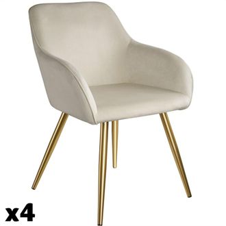 TecTake 4 sillas tapizadas en terciopelo, forma ergon&oacute;mica, crema/oro