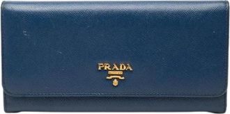 Prada Pre-owned Saffiano Bifold Long Wallet - Dames - Vintage Accessoires - Blauw - ONE Size - Leer - Vintage