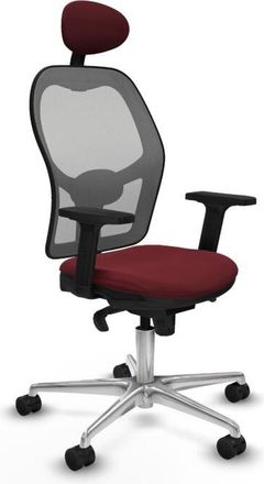 Piqueras y Crespo Piqueras Y Crespo - Jorquera Sincro Malla Gris Similpiel Granate Brazos 2d Base Aluminio Cabecero Fijo Ruedas 65mm Nailon