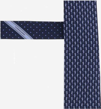 Ferragamo Mens Silk Tie Navy Ties & Bow