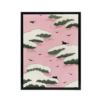 Artery8 Pink Sky With Clouds & Birds Framed Canvas Wall Art Print Bijutsukai | Size: W24 x H32
