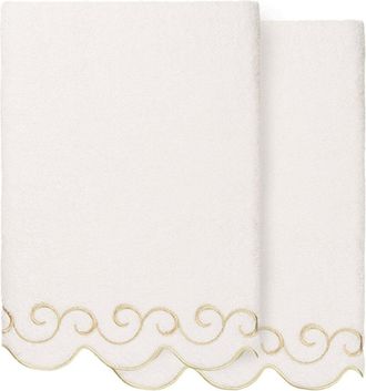 Linum Home Textiles 100% Turkish Cotton Simplicity Scallop 2Pc Embellished Bath Towel Set