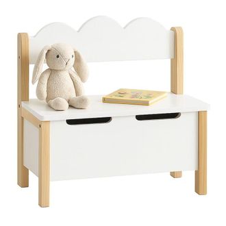 Relaxdays Relaxdays childrens bench with storage, lid, backrest, HWD: 60 x 60 x 25 cm, kids bench, playroom, white/natural
