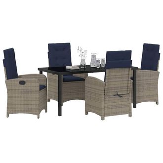 Berkfield Home Modern 5 Piece Garden Dining Set with Cushions - Grey Poly Rattan