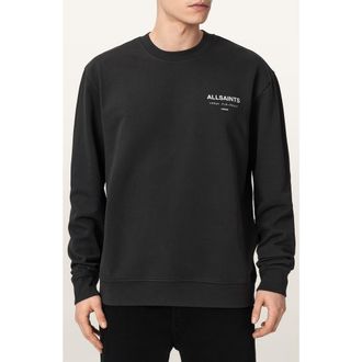 AllSaints Underground Logo Organic Cotton Graphic Sweatshirt in Washed Black/zebra at Nordstrom, Size Xx-Large