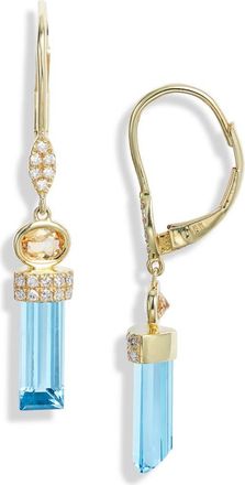 Meira T Sapphire & Diamond Lever-Back Earrings in Yellow Gold/Blue at Nordstrom