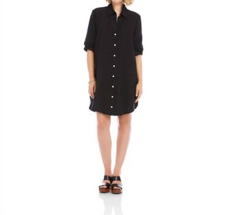 Karen Kane Riona Ruched Sleeve Shirtdress In Black