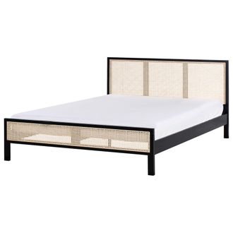 Beliani Beliani - Cama Con Somier Moderna Cabecero Con Trenza Vienesa Madera De Pino Negro 160 X 200 Cm Salernas