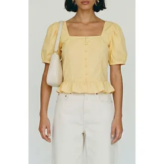 Vero Moda Friba Puff Sleeve Peplum Top in Golden Haze at Nordstrom, Size X-Large
