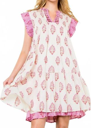 THML Clothing Sleeveless Pintuck Floral Print Dress In Cream