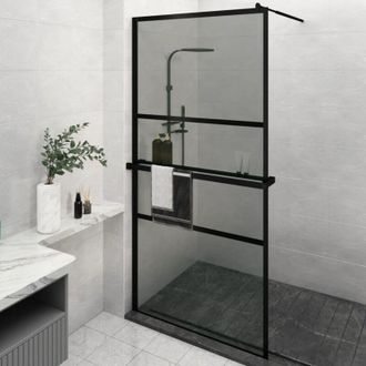 vidaXL Vidaxl - Mampara Ducha Con Estante Vidrio Esg Y Aluminio Negro 115x195cm