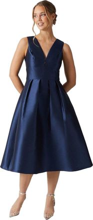 Coast Plunge Neck Structured Twill Midi Bridesmaid Dress, 10, Navy