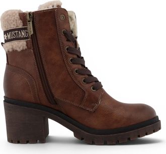 Mustang Jeans Mustang Dames Cognac Bruine Winterlaarzen met warme hak en veters - M0122001