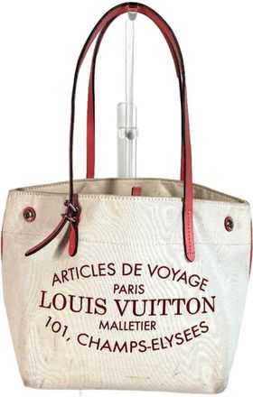 Louis Vuitton Pink White Leather Canvas Shoulder Bag Tote Bag (Pre-Owned)