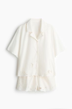 H&M Pyjama mit Broderie Anglaise - Weiss