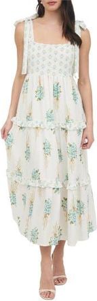 August Sky Floral Bow Strap Maxi Dress in Light Sage Multi at Nordstrom Rack, Size Medium