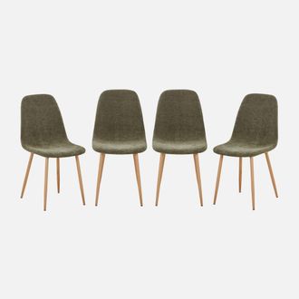 Sweeek Silla De Madera Y Tela Con Patas Color Natural, Set De 4