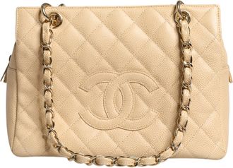 Chanel Beige Caviar De Coco Chain Leather Purse Womens Bag