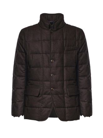 Fay Brown Quilted High Collar Structured Jacket