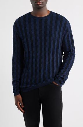 Emporio Armani Lattice Texture Crewneck Sweater in Navy at Nordstrom, Size Xx-Large